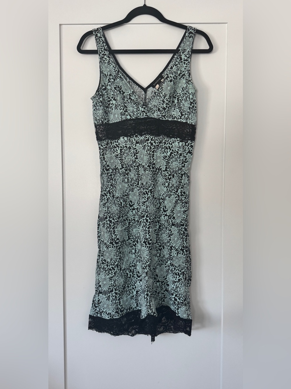 Bebe Vintage Y2K Blue Black Floral Lace Bias Slip Dress Size Medium Made USA
